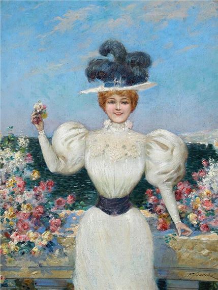 Portrait of a woman surrounded by flowers by Félix Courché