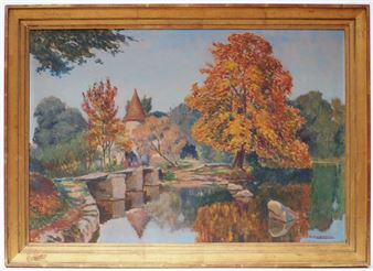 Suite de quatre tableaux comprenant : Paysage de bord de rivière - Gaston Chabernaud
