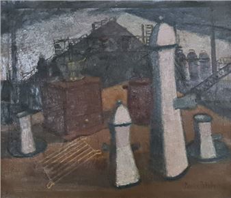 The table of the refectory in the coal mine, furnished with a coffee grinder - Maurice Debaille