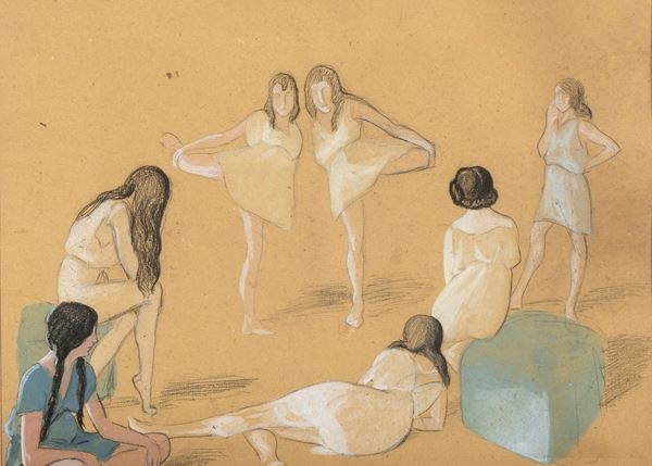 Artwork by Robert Mahelin, Danzatrici, Made of Pastels and watercolor on cardboard