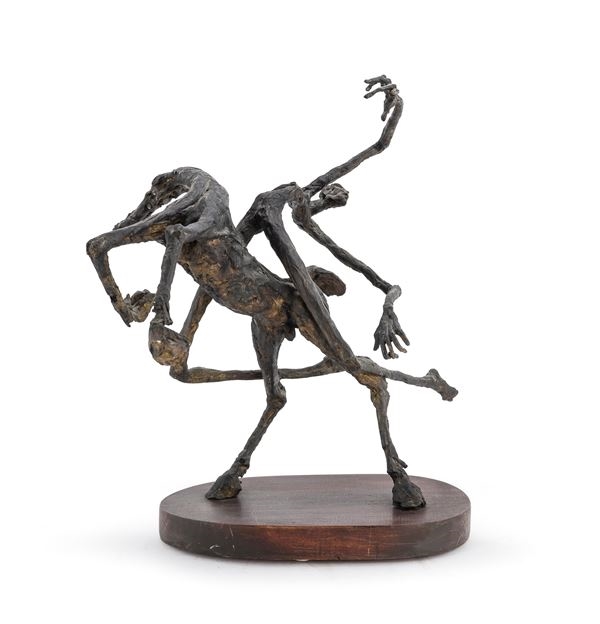 Artwork by Nuccio Fontanella, Cavallo e cavaliere, fine anni '60, Made of Lost wax bronze, Wooden base