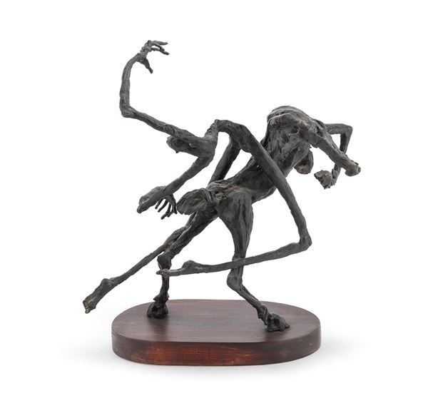 Artwork by Nuccio Fontanella, Cavallo e cavaliere, fine anni '60, Made of Lost wax bronze, Wooden base