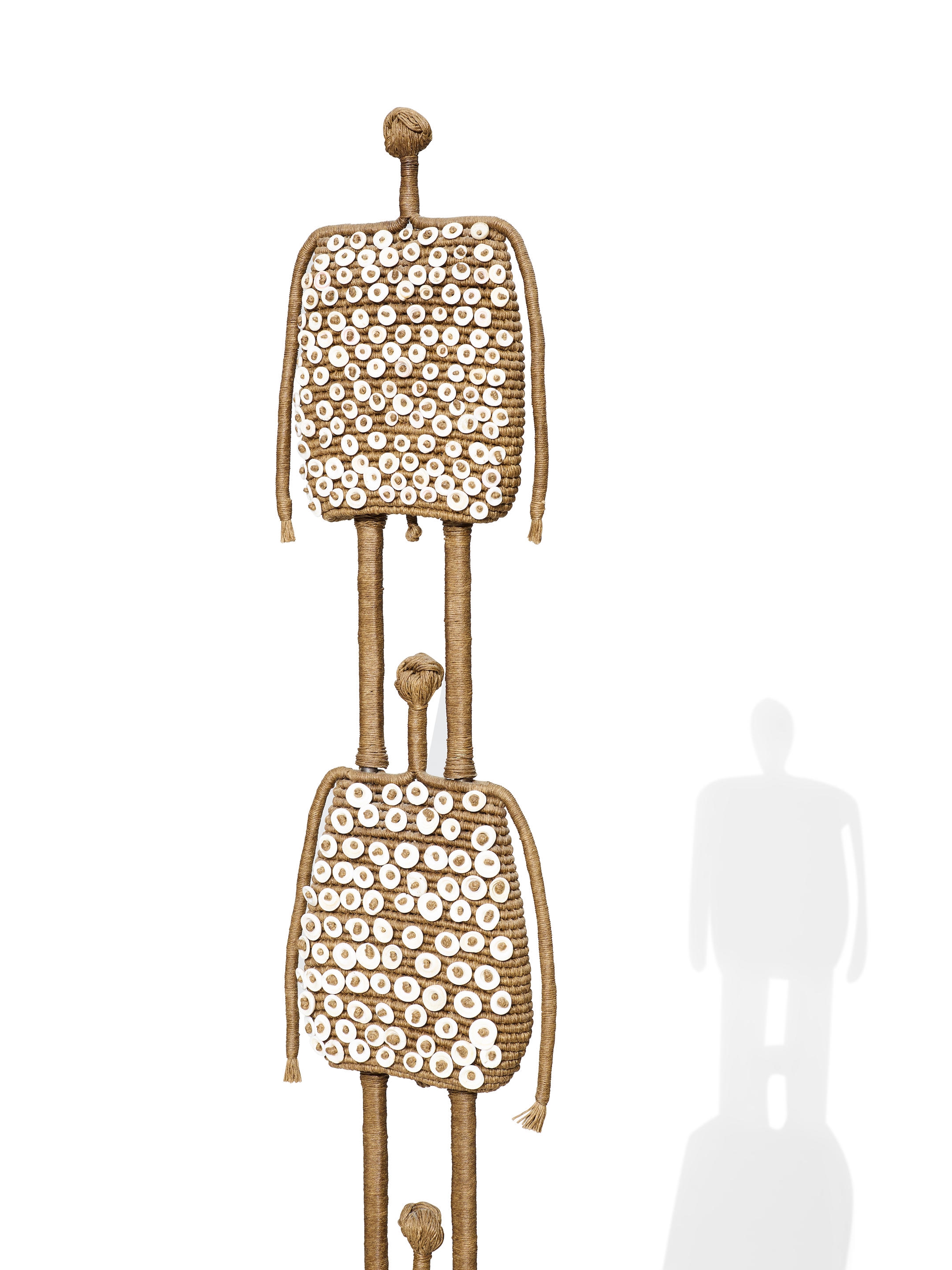 Artwork by Mary Giles, Totem, Made of waxed linen cord, puka shells, iron