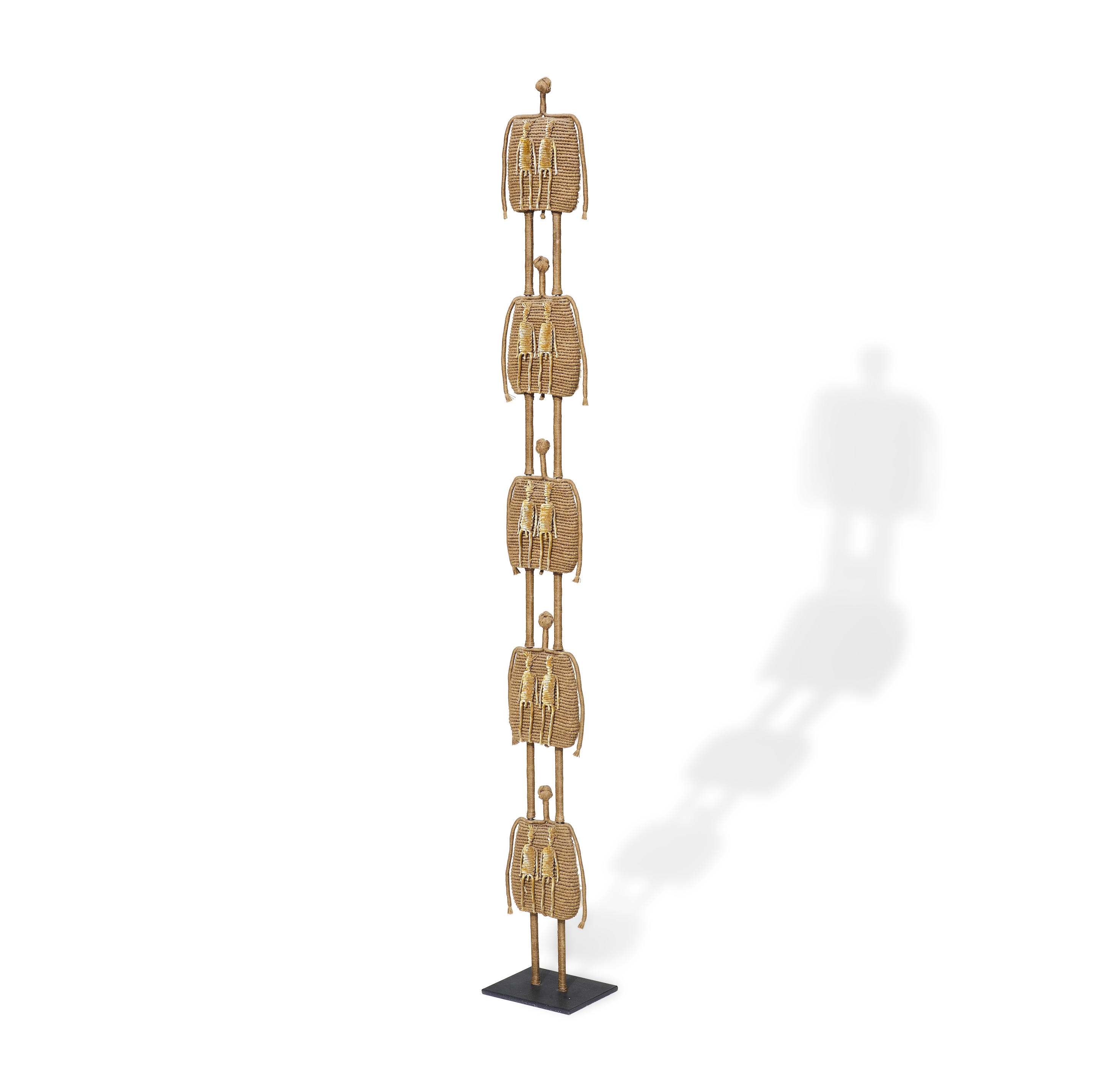 Artwork by Mary Giles, Totem, Made of waxed linen cord, puka shells, iron