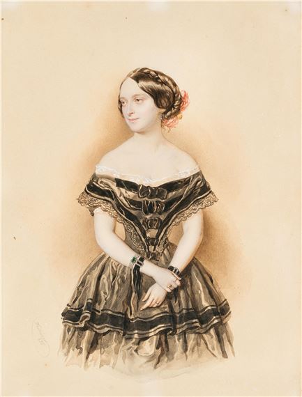 Bildnis einer jungen Dame mit Blumen im Haar by Josef Kriehuber