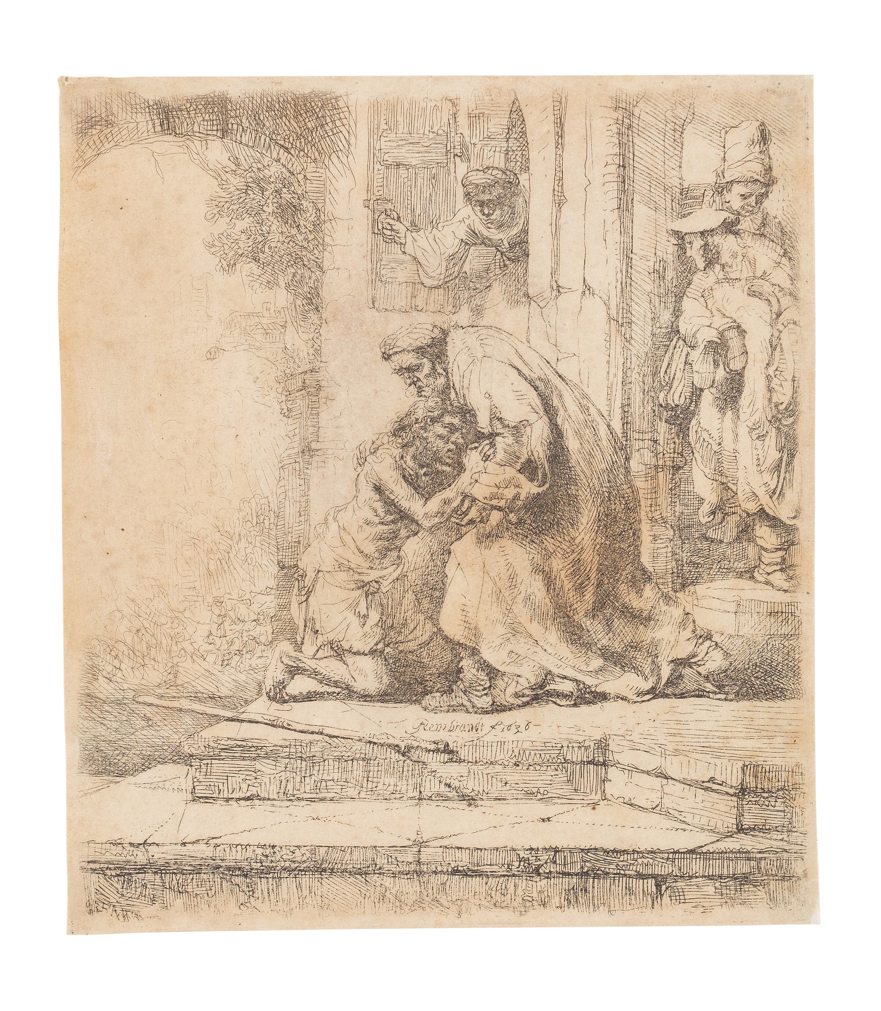 Artwork by Rembrandt van Rijn, Die Rückkehr des verlorenen Sohnes, Made of Etching on laid paper