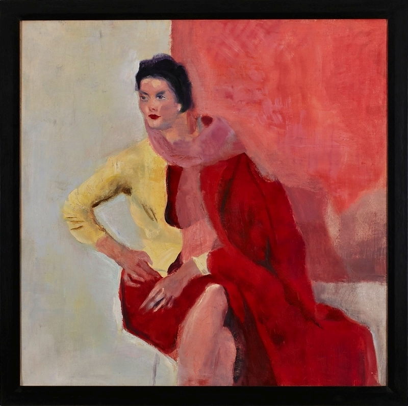 Artwork by Reinhold Ewald, Dame in Rot und Gelb - Hella Brückner, Made of mixed media on paper