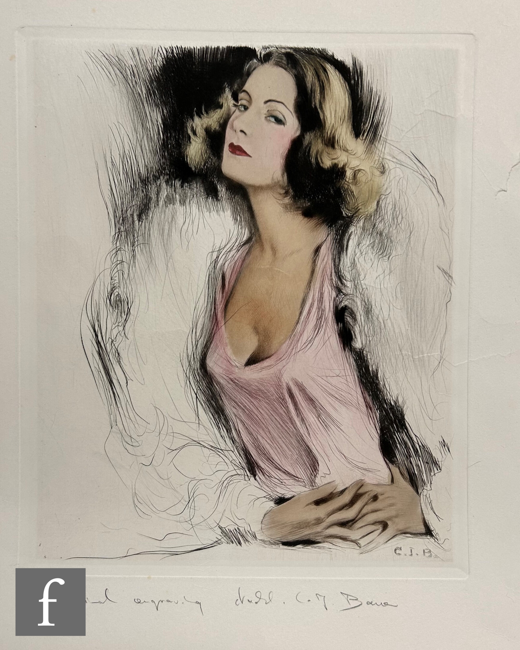 Artwork by Carl Josef Bauer, Greta Garbo, Made of engraving