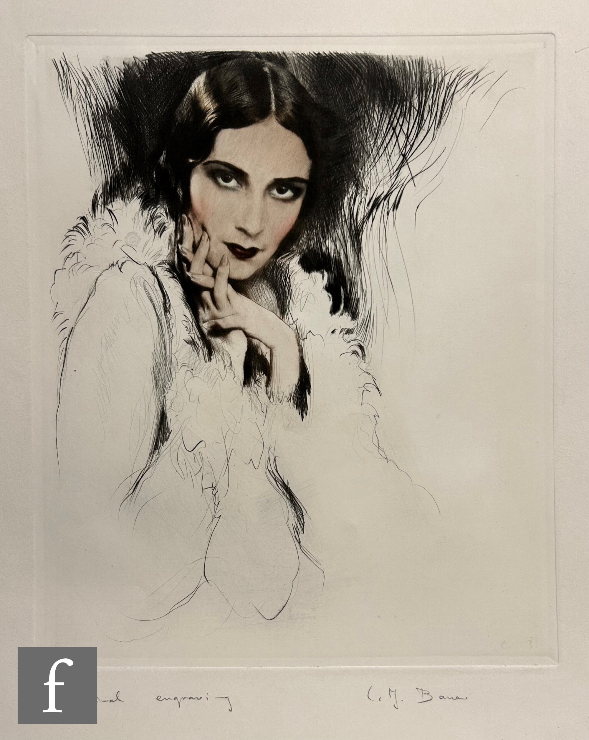 Artwork by Carl Josef Bauer, Greta Garbo, Made of engraving