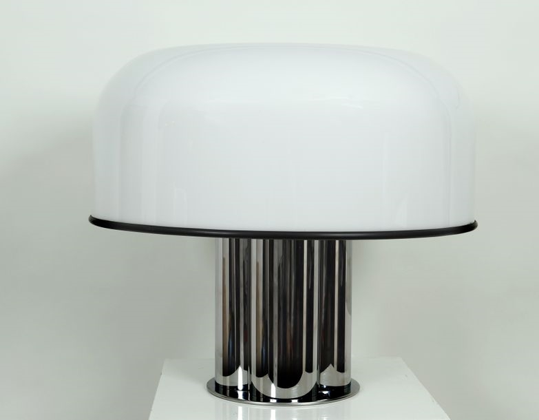 Artwork by Harvey Guzzini, Vintage lamp "Mushroom"., Made of Chrome plate, plastic