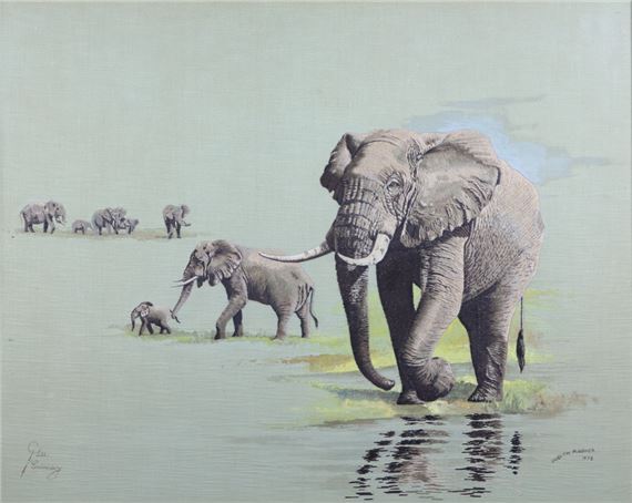 an embroidery of standing elephants - Judith Rodker