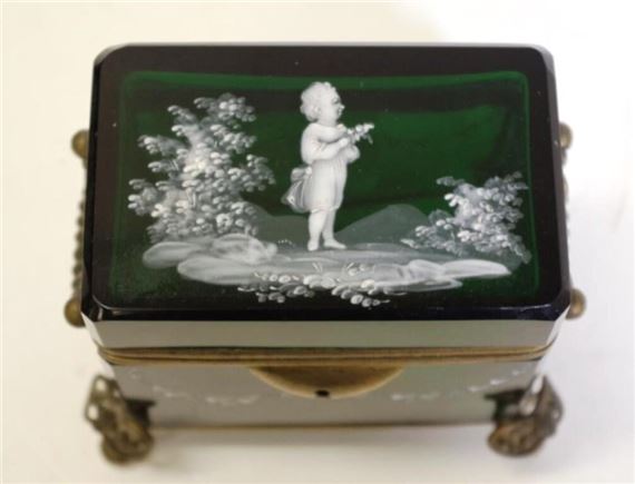 Trinket box by Mary Gregory, circa 1890