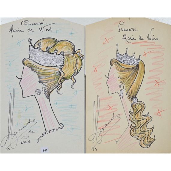 Louis Alexandre Raimon | 2 études de coiffures à la couronne argentée ...