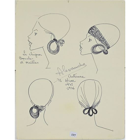 Louis Alexandre Raimon | 4 études de chignon et boucles d’oreilles ...