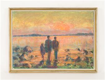 Sunset beach scene with figures - Preben Larsen Birkebjerg