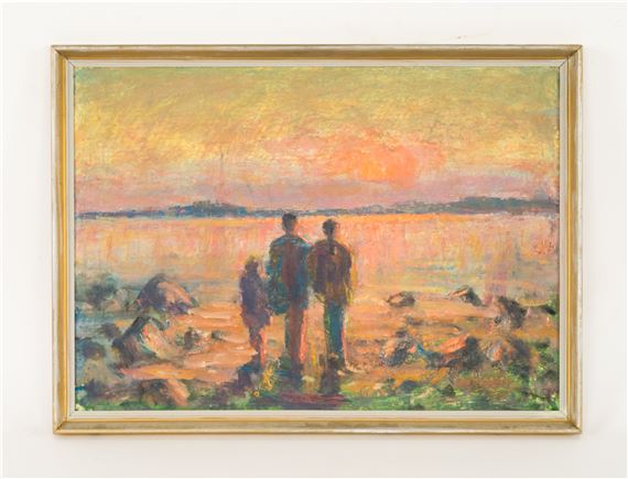 Sunset beach scene with figures - Preben Larsen Birkebjerg