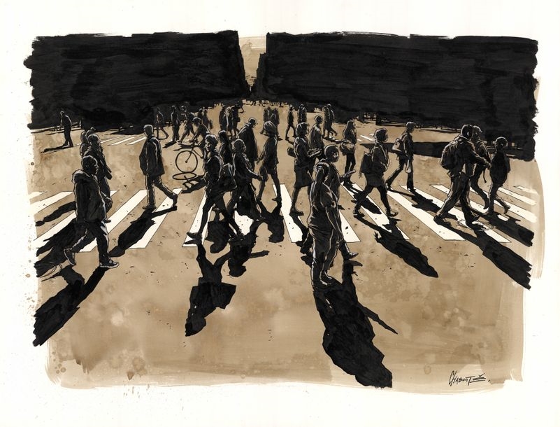 Artwork by Christophe Chabouté, Crosswalk II, Made of Colored inks on paper