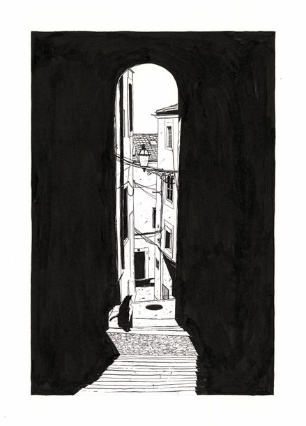 Artwork by Christophe Chabouté, The alley, Made of India ink on paper