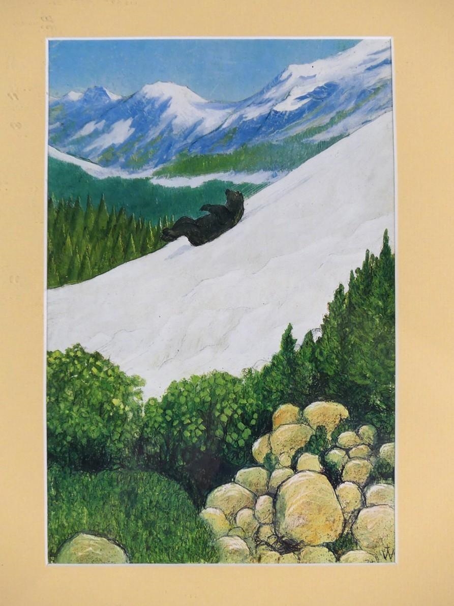 William Kurelek Bear Sliding Down Slope MutualArt