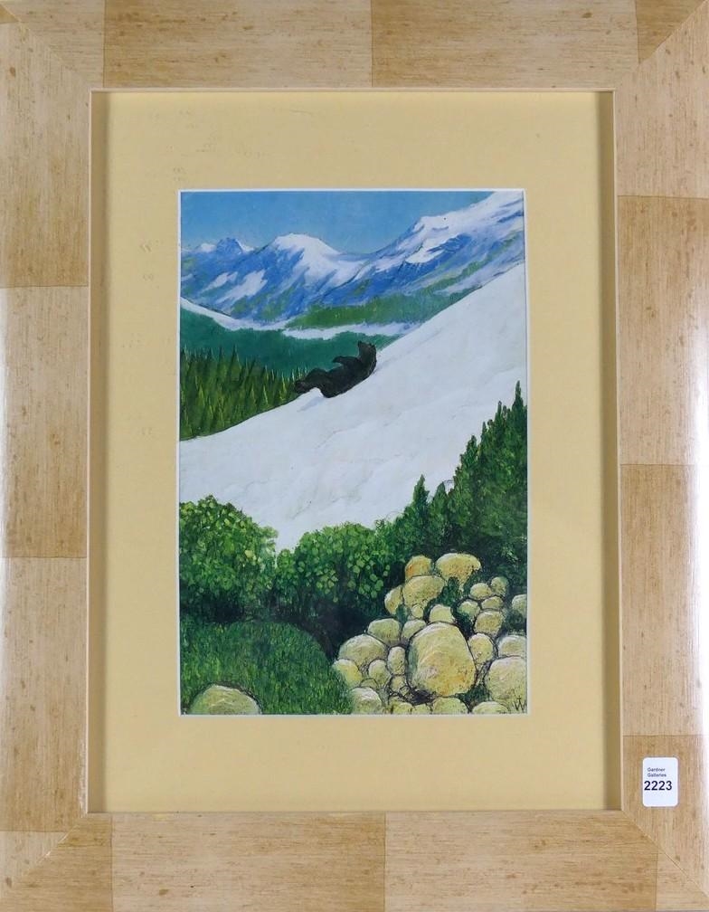 William Kurelek Bear Sliding Down Slope MutualArt