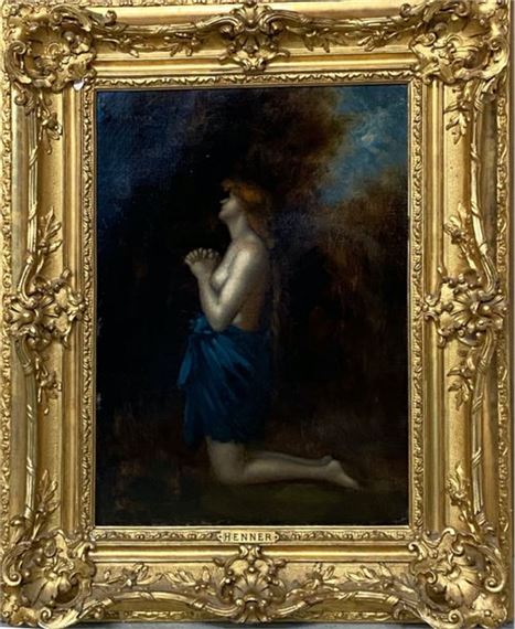 Reproduction Tableau Sur Toile "Jeune Femme En Prière" De Jean-Jacques Henner - Cadre En Bois, Prêt à Accrocher