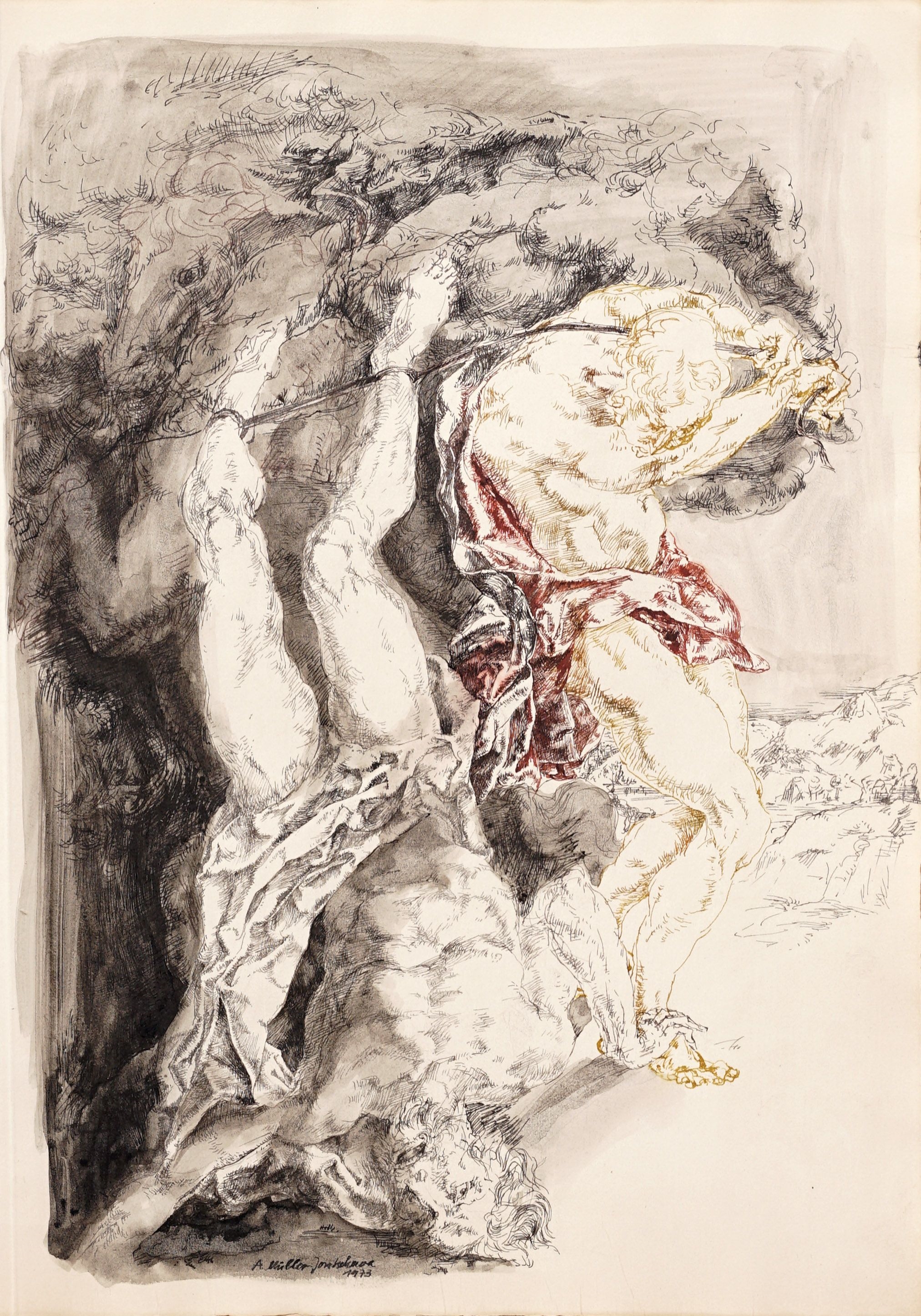Artwork by Alexandra Müller-Jontschewa, , Der Zorn des Achilleus, Made of Colored ink drawing, partially washed