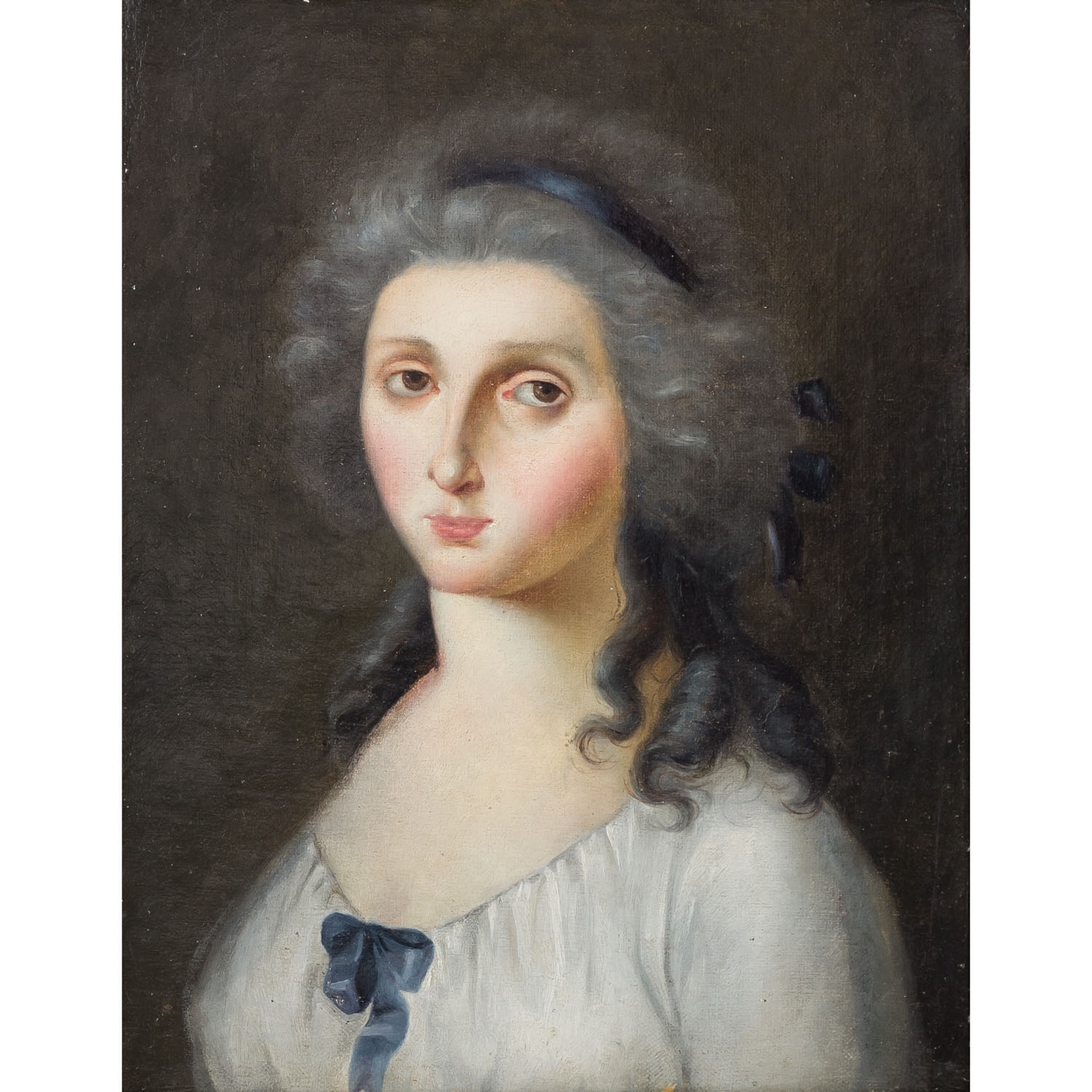 French School, 18th Century | Portrait of a young woman in a white ...
