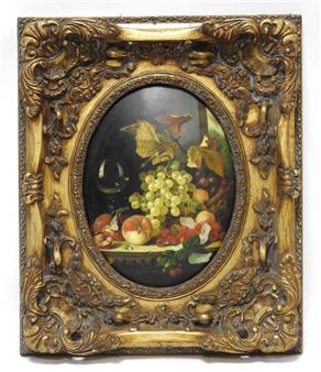 Still life with grapes and trompe l'oeil - A. Hess