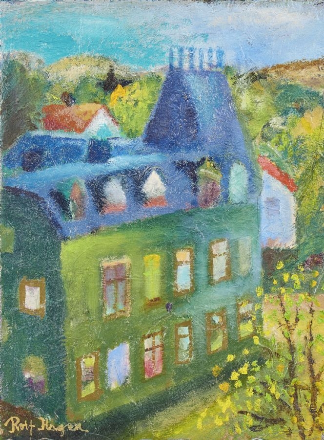 Artwork by Rolf Hagen, Barndomshuset, Made of Oil on canvas