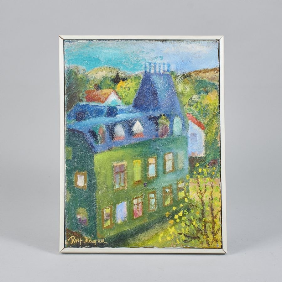 Artwork by Rolf Hagen, Barndomshuset, Made of Oil on canvas