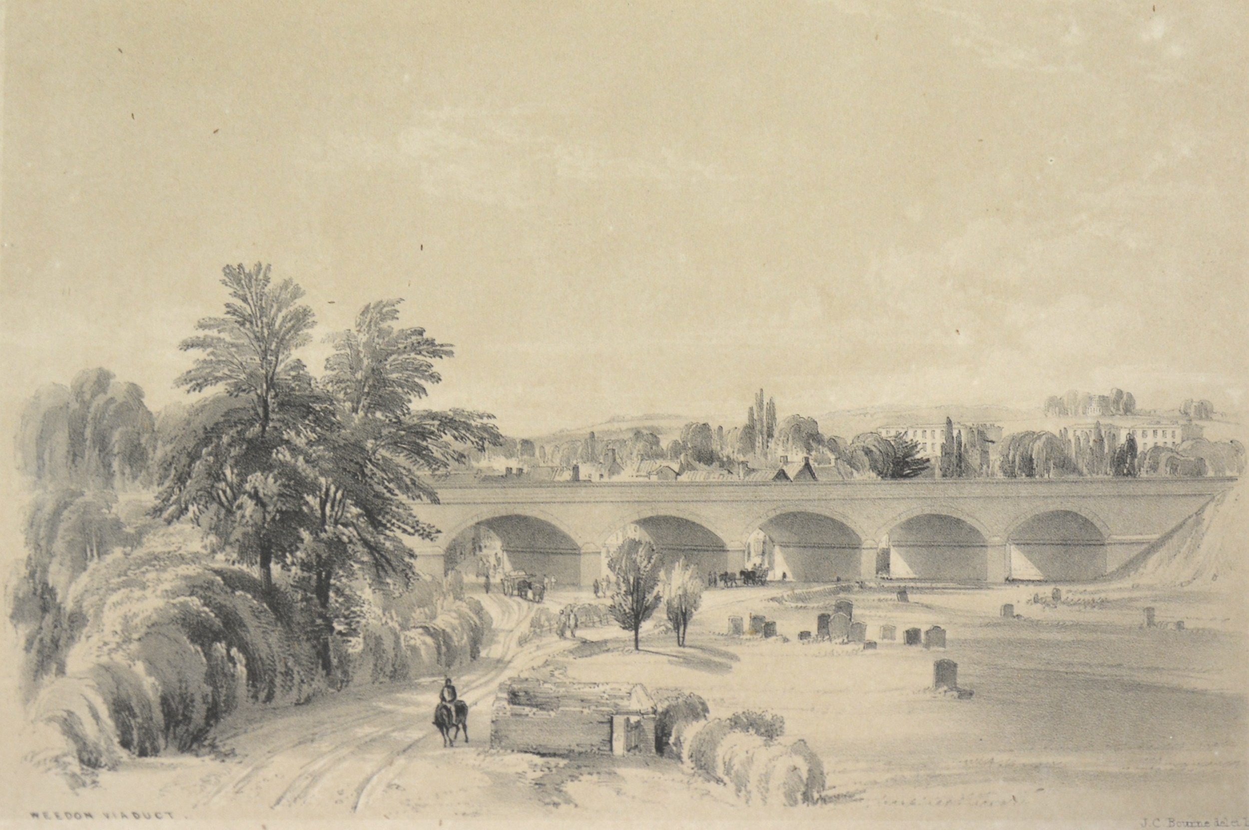 Artwork by Weedon Viaduct, 19th century engraving; and five other local engravings and prints, Made of engravings and prints