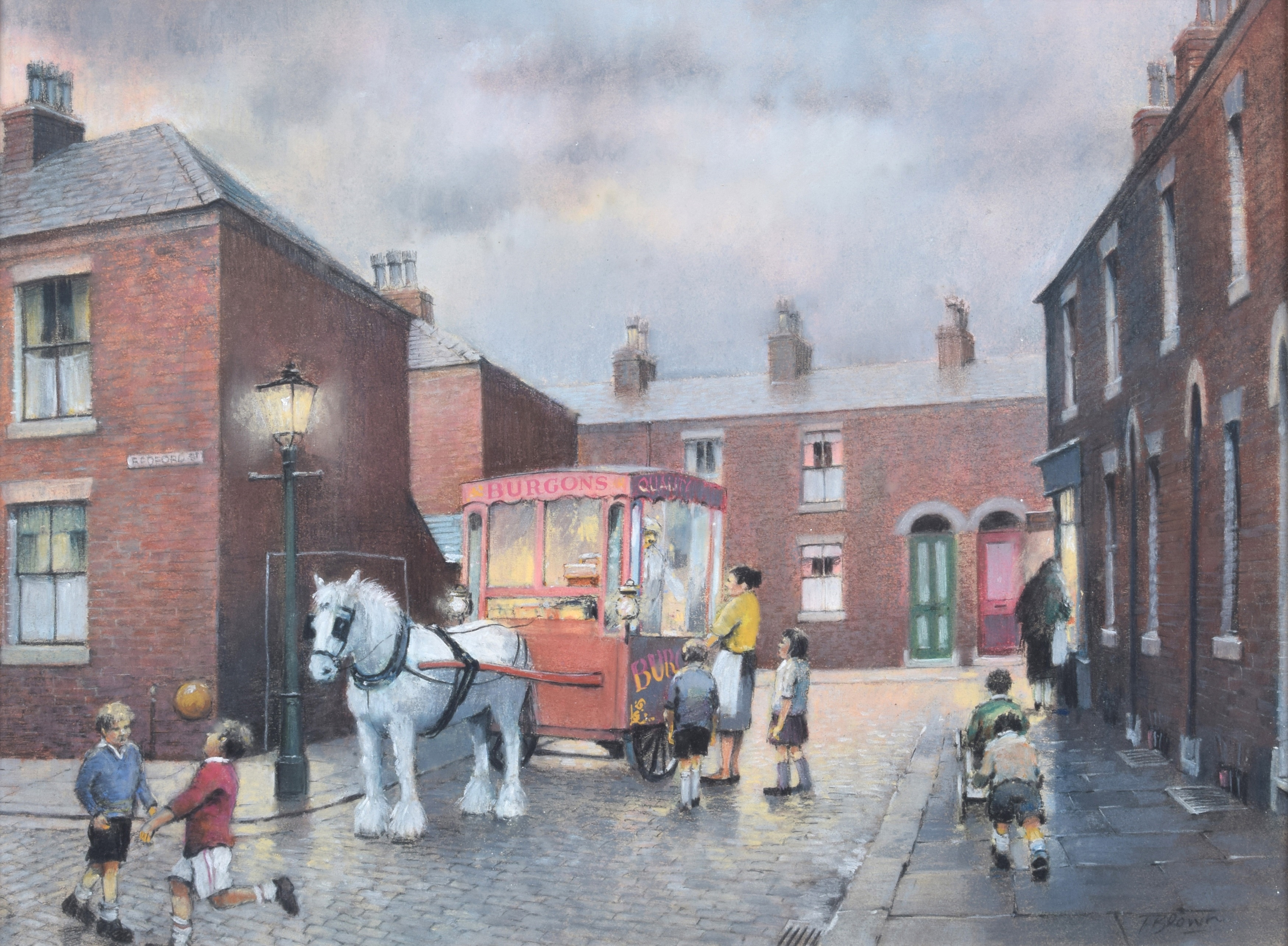 Artwork by Tom Brown, The Ice Cream Man, Made of pastel