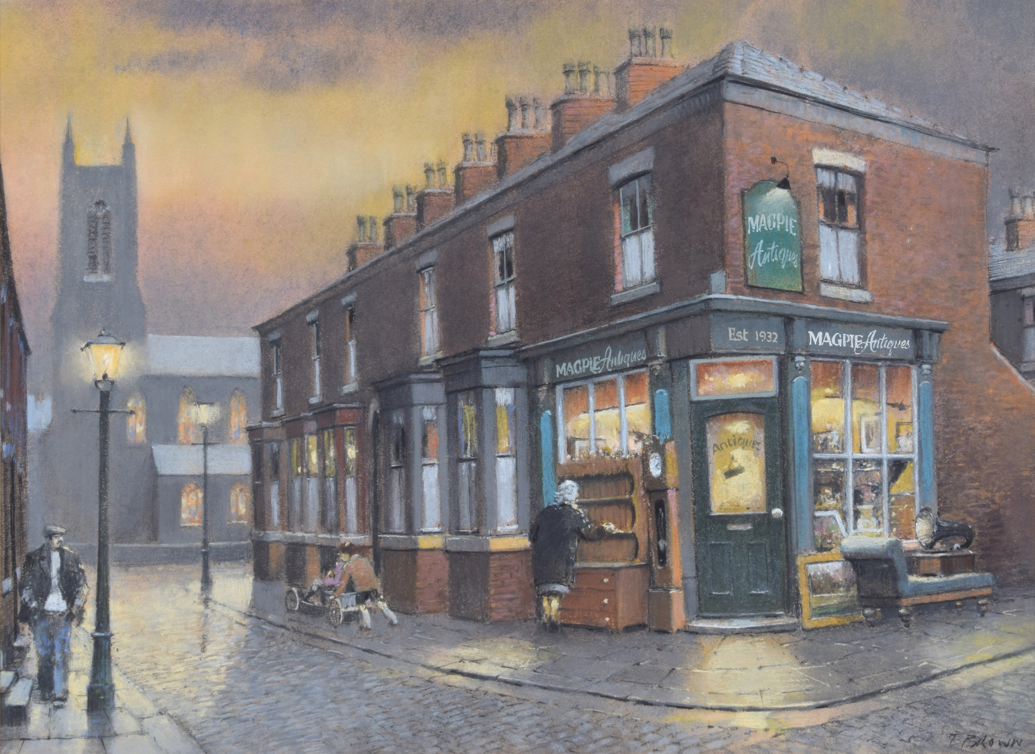 Artwork by Tom Brown, Magpie Antiques, Made of pastel