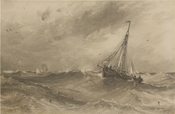 Fishing boats in rough seas by George Sheffield, 1885