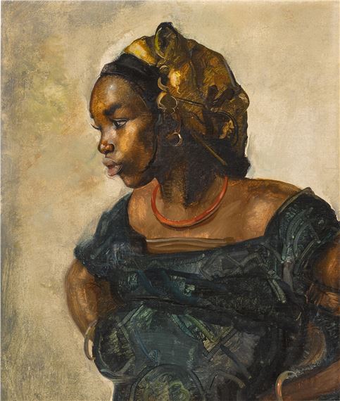 Portrait of a Woman Wearing a Head Dress by Clement Serneels
