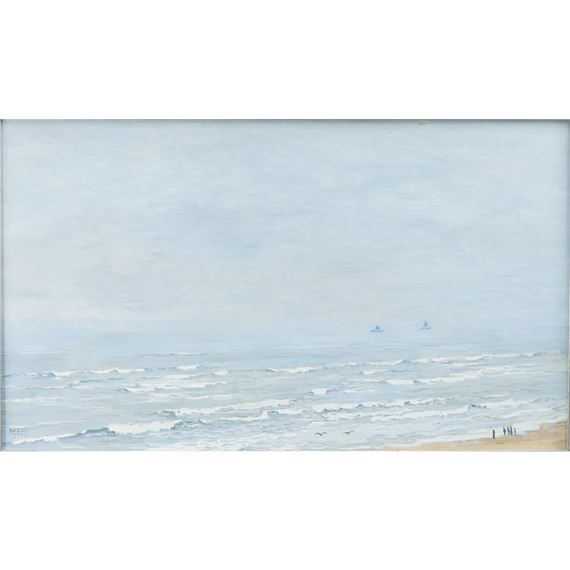 "Zeegezicht met twee schepen aan de einder" by Johan Briedé, 1939