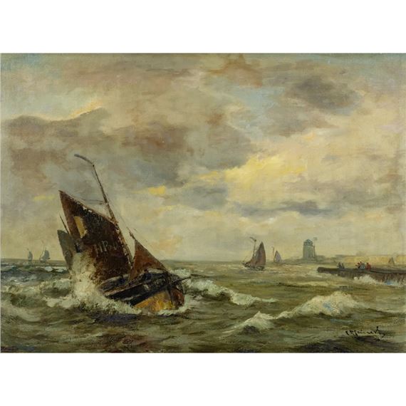 Hamburgse schepen voor de kust by Adolf Rheinert