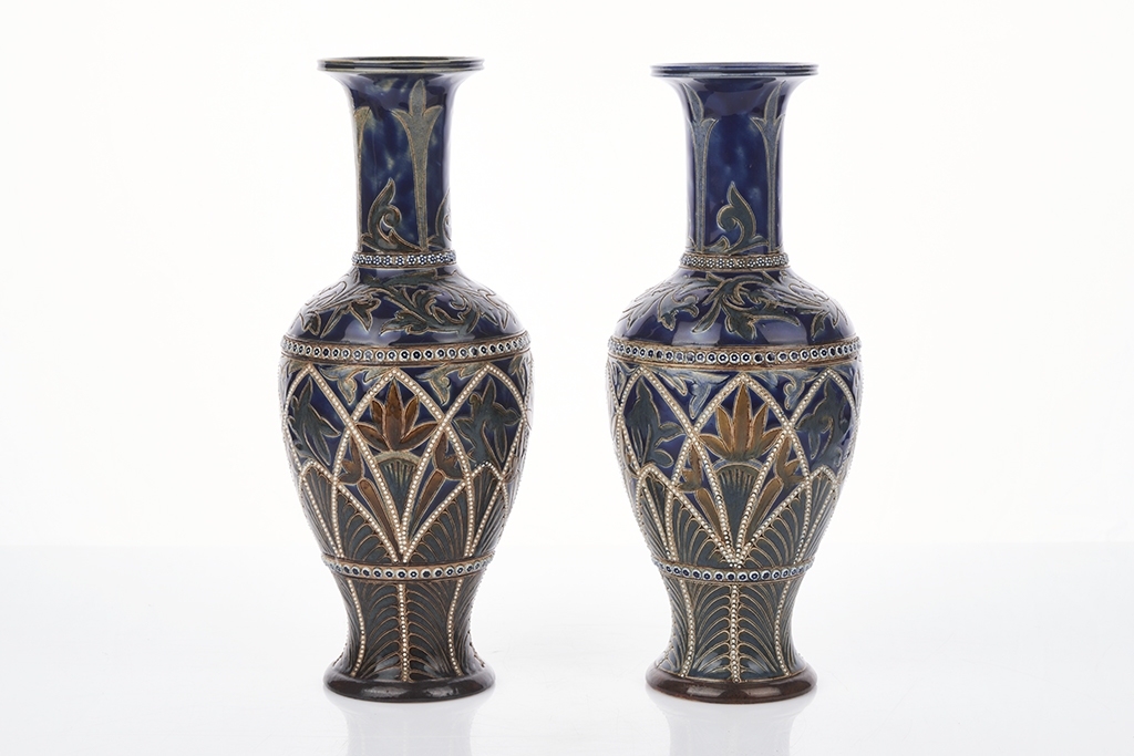 Florence Elizabeth Barlow Pair of Doulton Lambeth Vases (1879