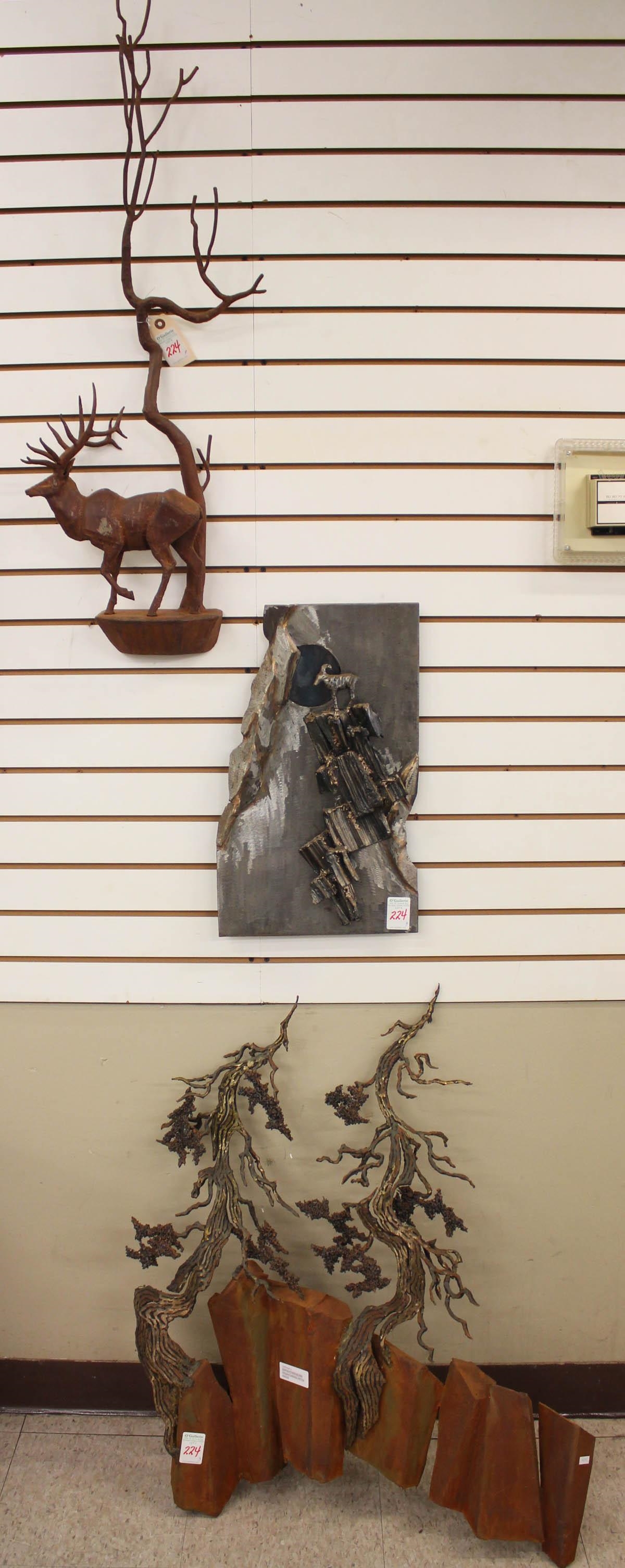 John Richen | three metal wall sculptures: cypress trees, elk and tree ...