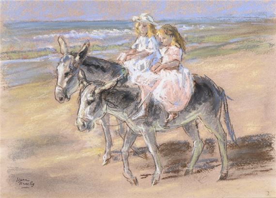 Riding donkeys along the beach by Isaac Israëls