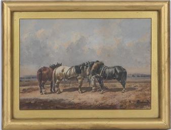 Heavy horses resting - Auguste Sebastien Benard