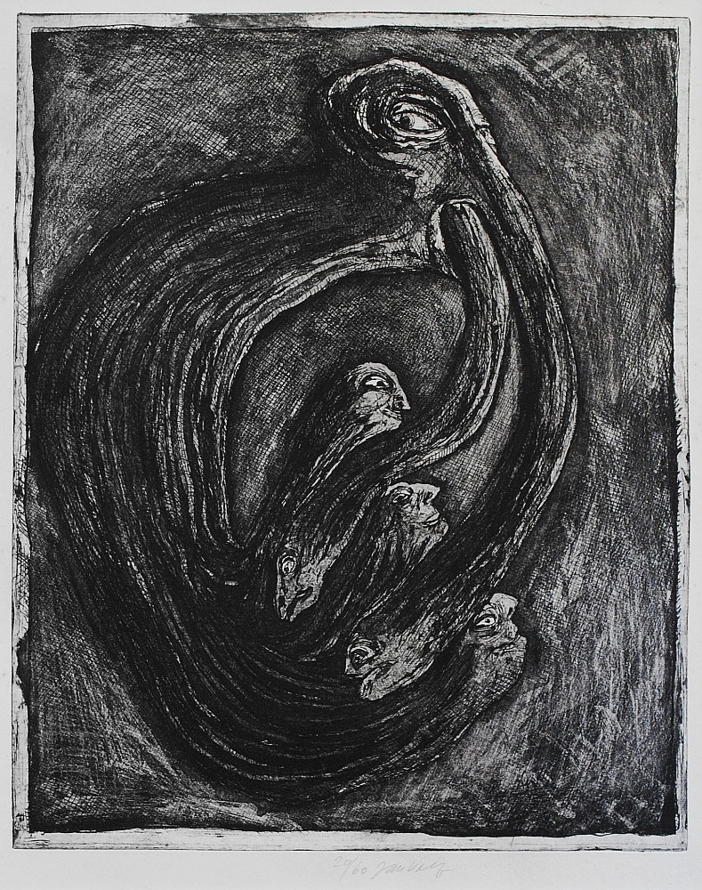Artwork by Jan Volf, They could easily go to the circus, Made of drypoint, aquatint