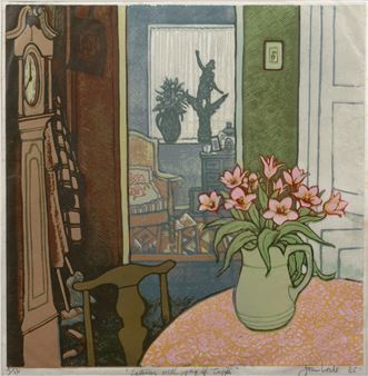 'Interior with jug of tulips' - Joan Lock