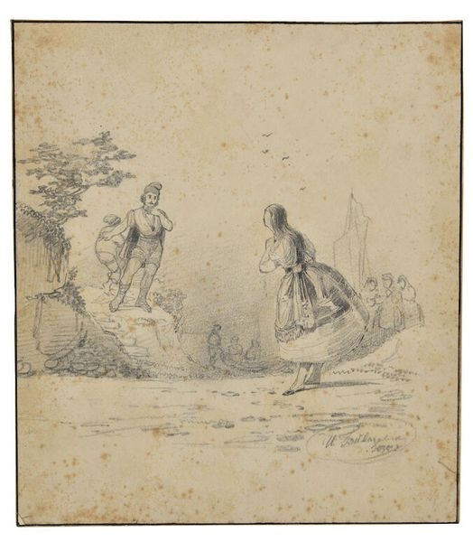 Artwork by Ivan Aivazovsky, Meeting at the seaside, Made of pencil on paper