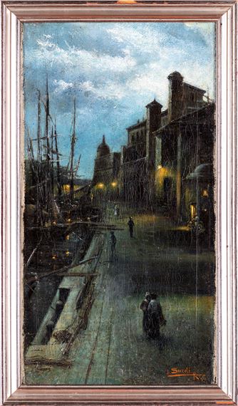 Porto con veliero (Civitavecchia) - Baldassarre Surdi