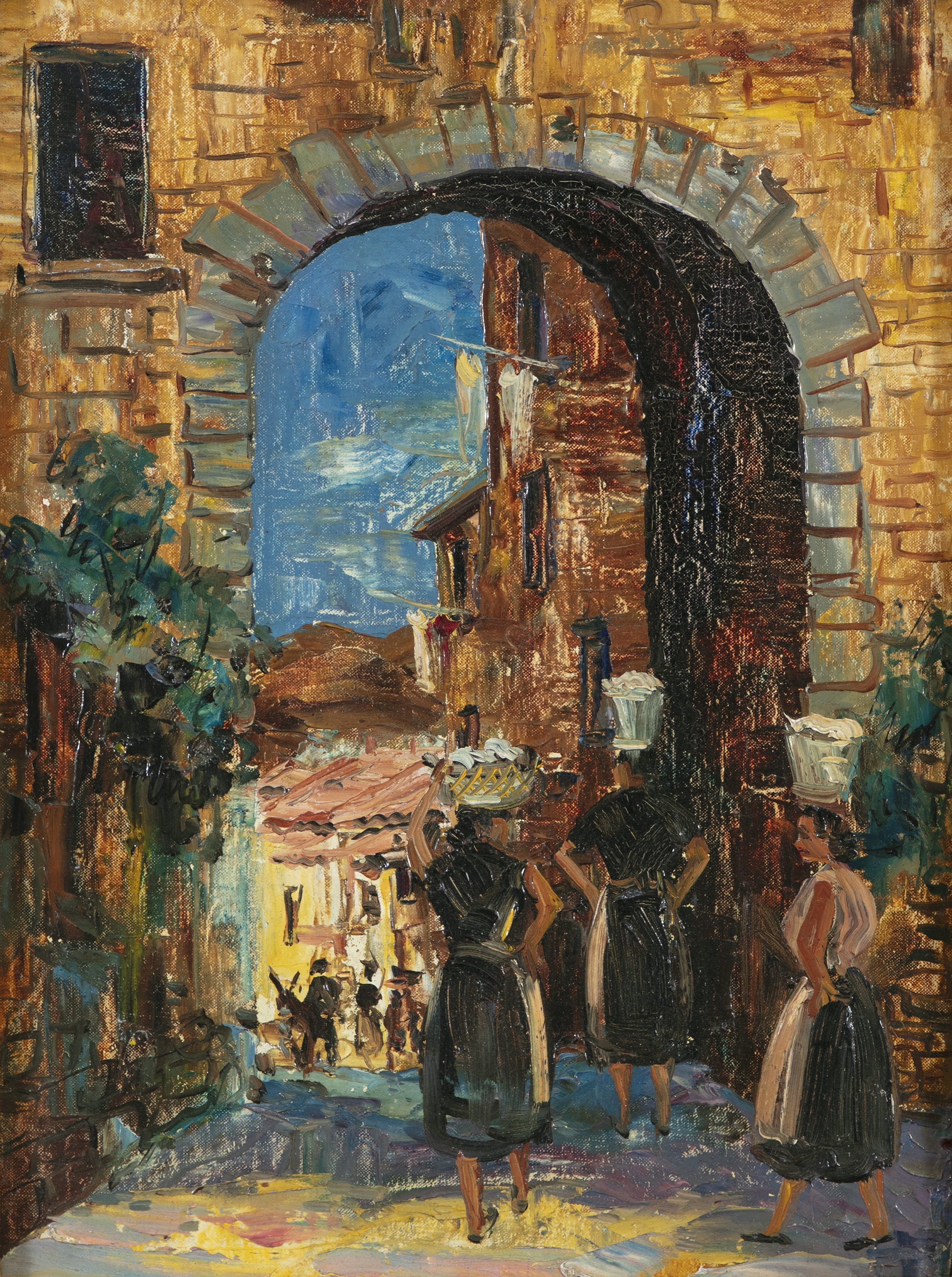 Fergus O'Ryan | Spanish Street Scene with Three Women under an Arch ...