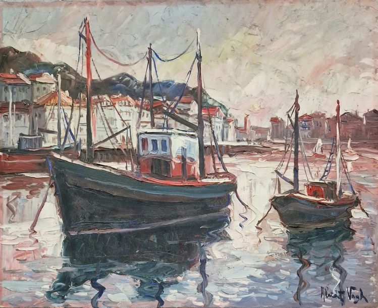 Artwork by Albert Vagh Weinmann, Sun over Honfleur; The harbor in Honfleur; Boats in the sun, Made of oil on canvas