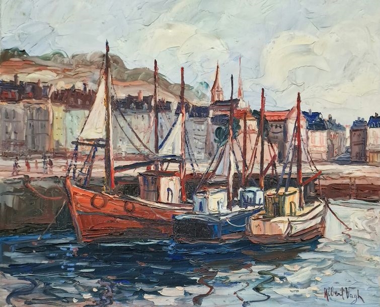 Artwork by Albert Vagh Weinmann, Sun over Honfleur; The harbor in Honfleur; Boats in the sun, Made of oil on canvas