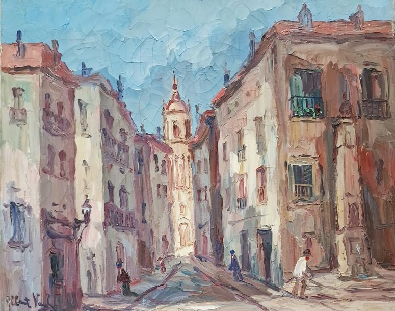 Artwork by Albert Vagh Weinmann, The port of San Sebastian (Spain); Old town in San Sebastian, Made of oil on canvas