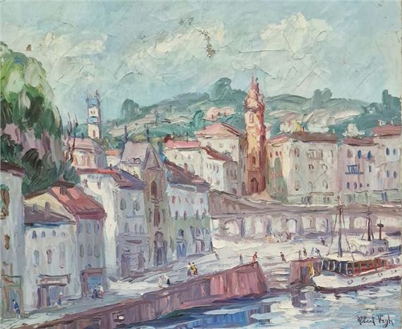 The port of San Sebastian (Spain); Old town in San Sebastian by Albert Vagh Weinmann